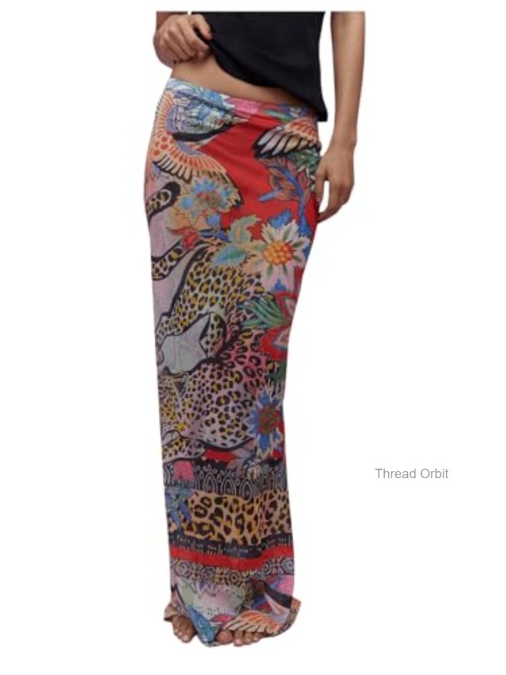 Women's Sheer Mesh Maxi Skirt Leopard Print Bodycon Low Rise